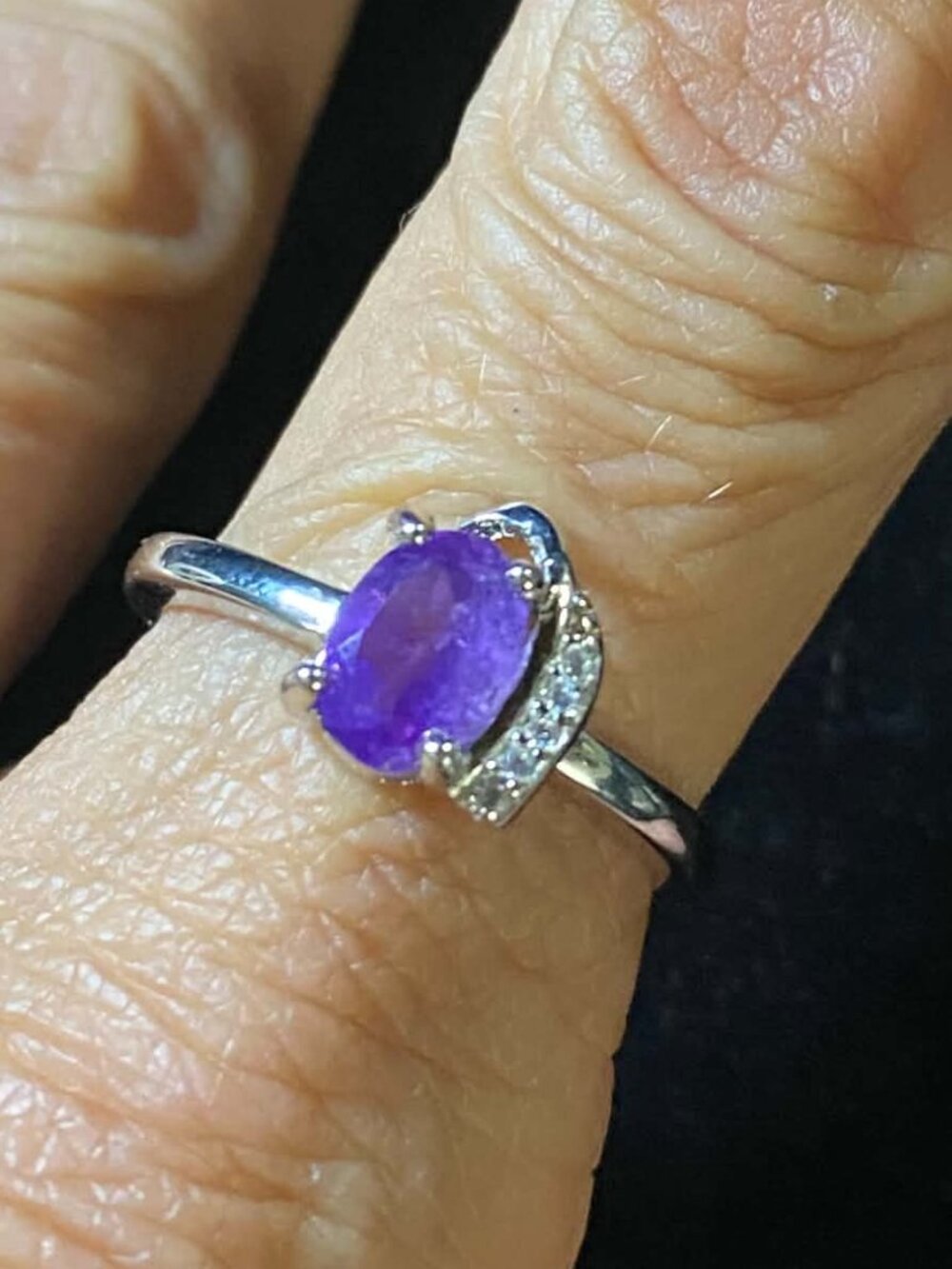 .925 Sterling Silver Natural Amethyst February Birthday Dainty Ring